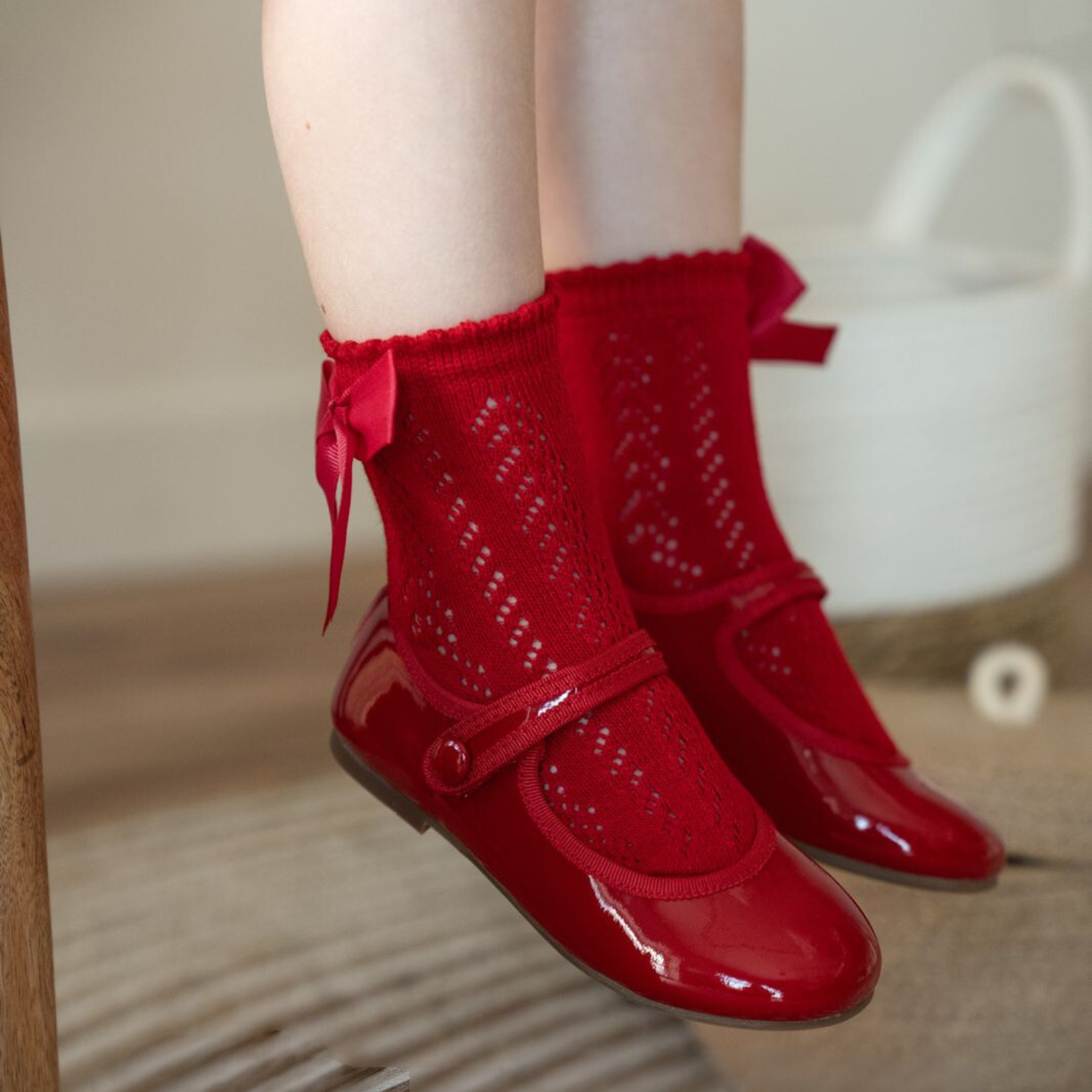 Red - Shiny Mary Jane & Bow Socks Combo