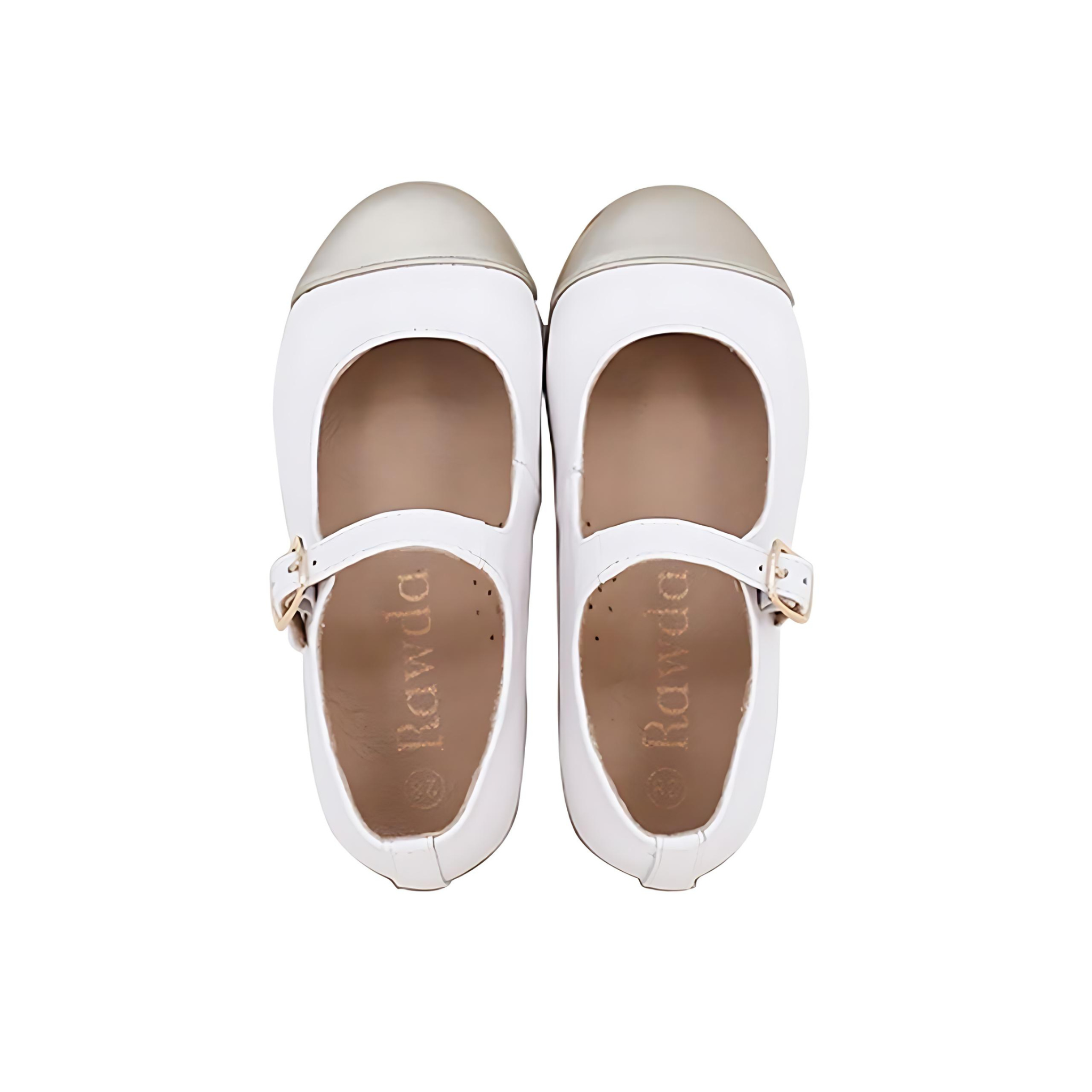 Girls White Flats with Gold Toe Cap